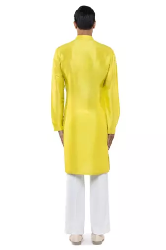 Yellow plain silk kurta set