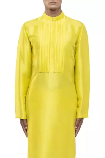 Yellow plain silk kurta set
