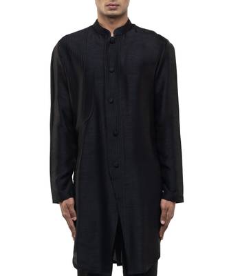 Black plain silk kurta set 5