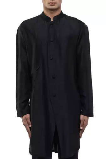 Black plain silk kurta set