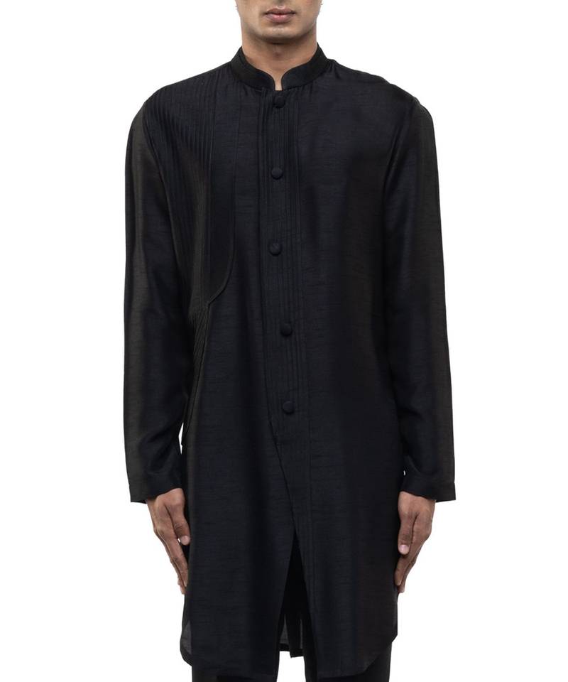 Black plain silk kurta set