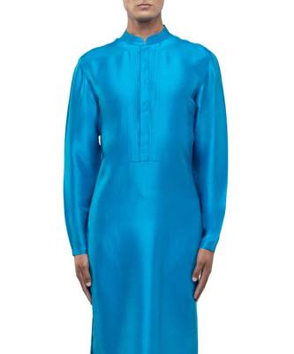 Blue plain silk kurta set 5