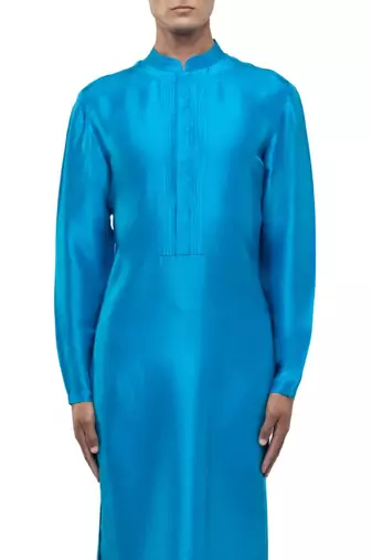 Blue plain silk kurta set