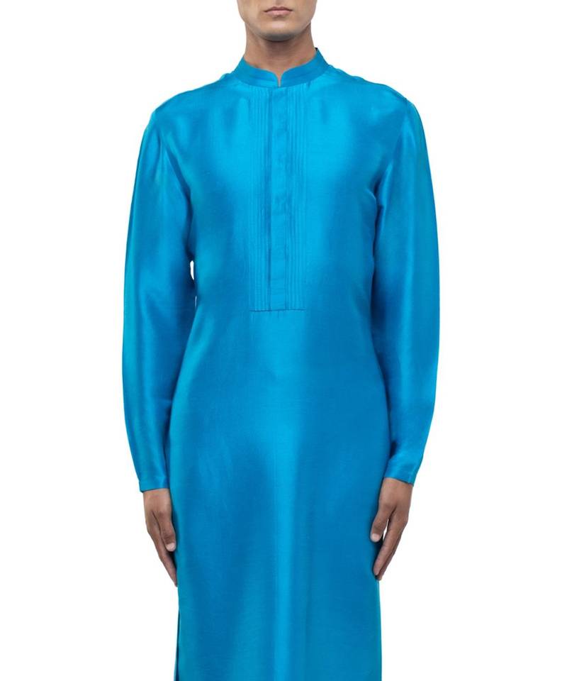 Blue plain silk kurta set