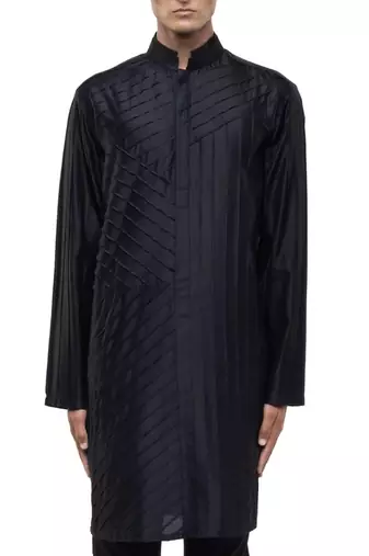 Black plain silk kurta set