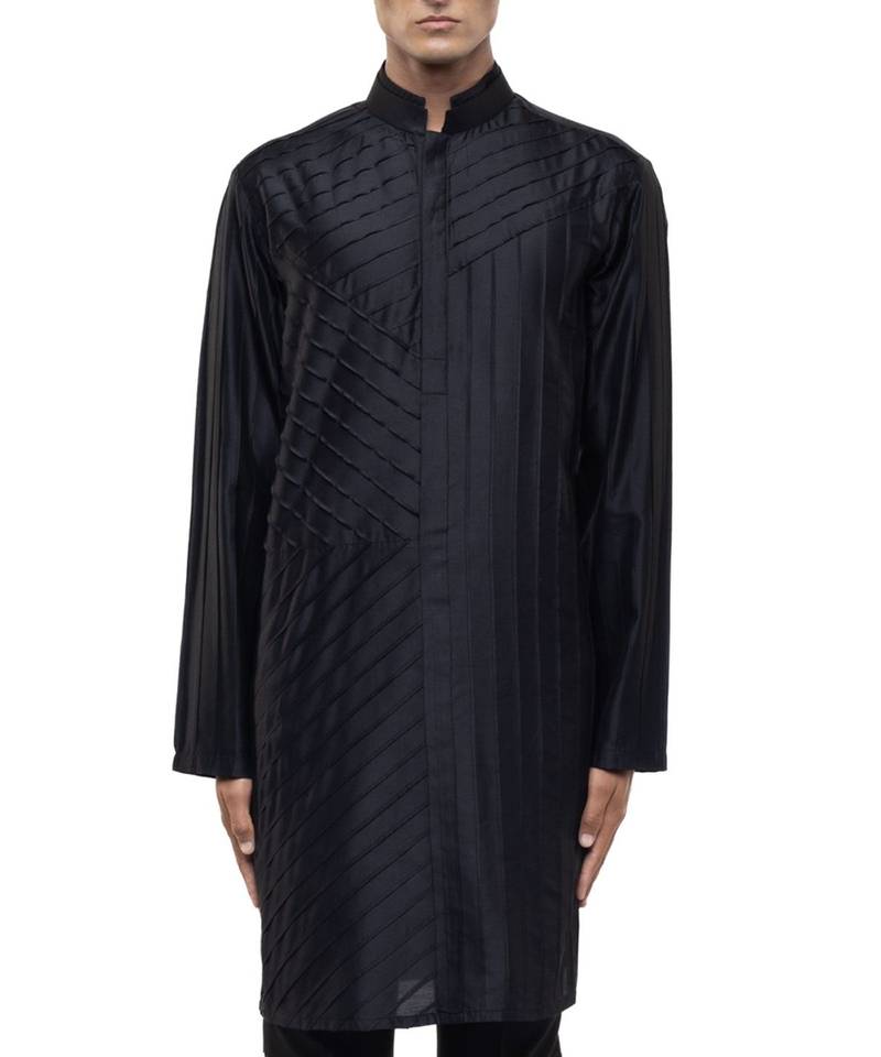 Black plain silk kurta set