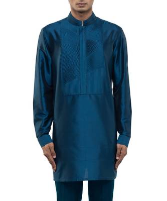 Blue plain silk kurta set 5