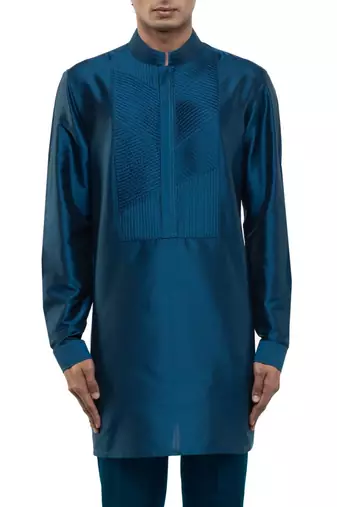 Blue plain silk kurta set