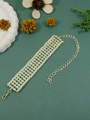 18k gold plated traditional ethnic kundan & pearls adjustable bracelet for women & girls  1