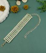 18k gold plated traditional ethnic kundan & pearls adjustable bracelet for women & girls 