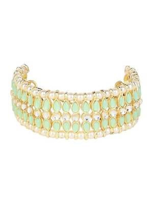 18k gold plated traditional ethnic kundan & pearls adjustable bracelet for women & girls  2