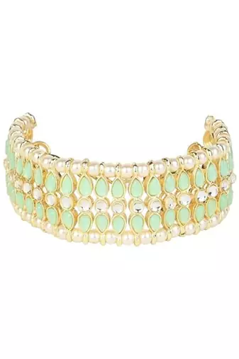 18k gold plated traditional ethnic kundan & pearls adjustable bracelet for women & girls 