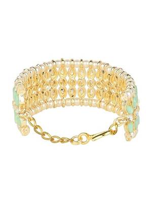 18k gold plated traditional ethnic kundan & pearls adjustable bracelet for women & girls  3