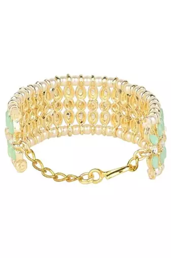 18k gold plated traditional ethnic kundan & pearls adjustable bracelet for women & girls 