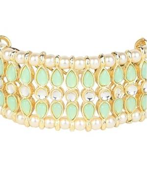 18k gold plated traditional ethnic kundan & pearls adjustable bracelet for women & girls  4