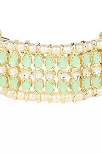 18k gold plated traditional ethnic kundan & pearls adjustable bracelet for women & girls 