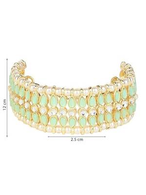 18k gold plated traditional ethnic kundan & pearls adjustable bracelet for women & girls  5