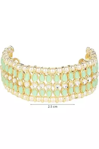 18k gold plated traditional ethnic kundan & pearls adjustable bracelet for women & girls 