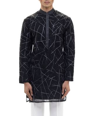 Black embroidered organza kurta set 5
