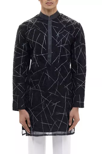 Black embroidered organza kurta set