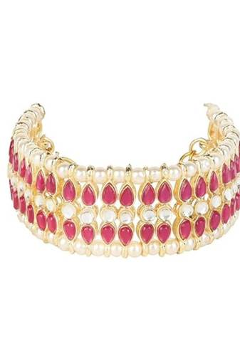 18k gold plated traditional ethnic adjustable bracelet for women & girls (adb230) (dark pink)