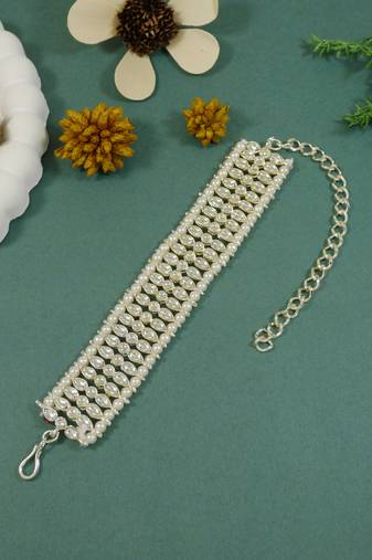 Gold plated traditional ethnic adjustable bracelet for women (adb230) (white)
