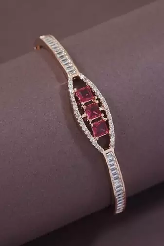 Stylish rose gold plated cubic zirconia american diamond adjustable bracelet for women
