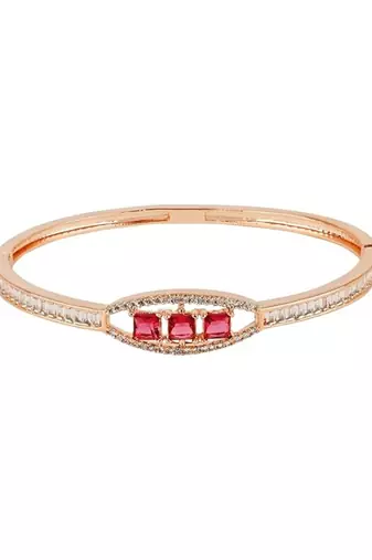 Stylish rose gold plated cubic zirconia american diamond adjustable bracelet for women