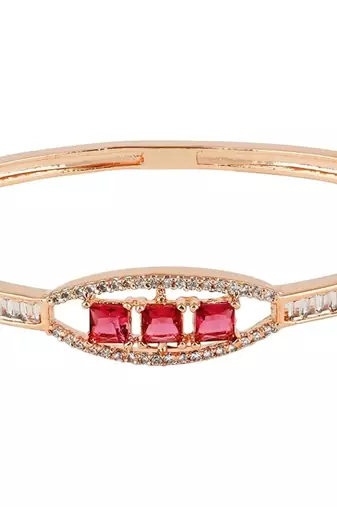 Stylish rose gold plated cubic zirconia american diamond adjustable bracelet for women