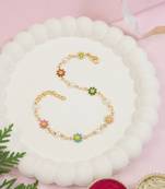 Gold plated floral design snake bracelet with pearls for women 