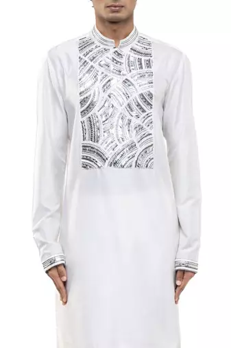 White printed silk kurta set