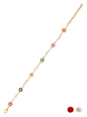 Gold plated floral design snake bracelet with pearls for women  2