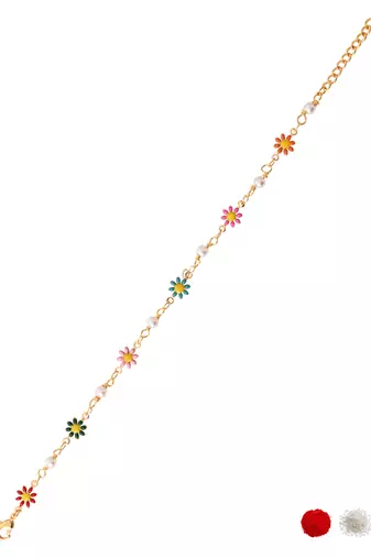 Gold plated floral design snake bracelet with pearls for women 