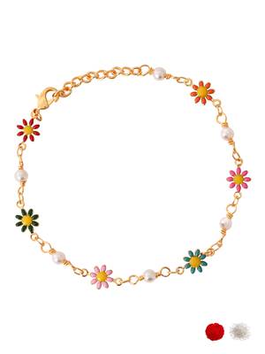 Gold plated floral design snake bracelet with pearls for women  3