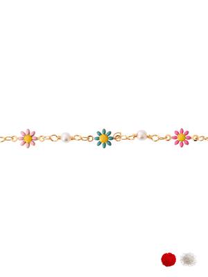 Gold plated floral design snake bracelet with pearls for women  4