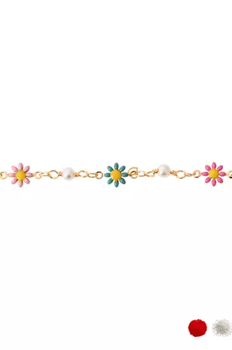 Gold plated floral design snake bracelet with pearls for women 