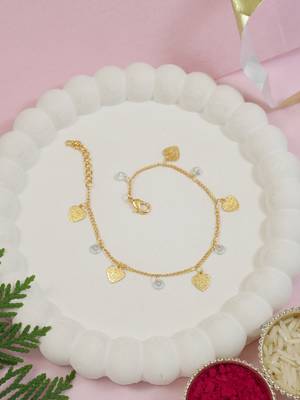 Gold plated heart charm design snake bracelet for women  1