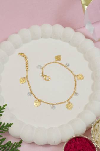 Gold plated heart charm design snake bracelet for women 