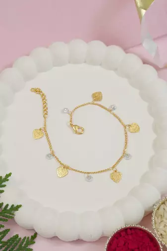 Gold plated heart charm design snake bracelet for women 
