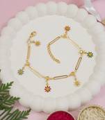 Gold plated crystal & floral charm design snake bracelet for women 