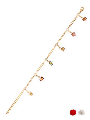 Gold plated crystal & floral charm design snake bracelet for women  2