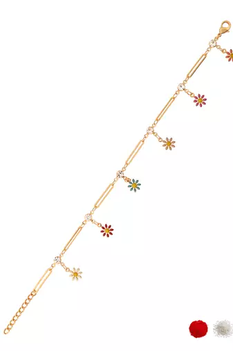 Gold plated crystal & floral charm design snake bracelet for women 