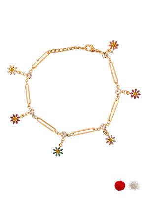 Gold plated crystal & floral charm design snake bracelet for women  3