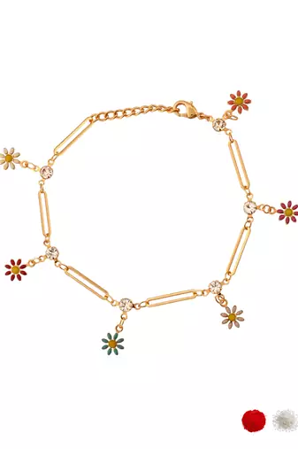 Gold plated crystal & floral charm design snake bracelet for women 
