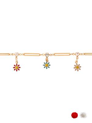 Gold plated crystal & floral charm design snake bracelet for women  4