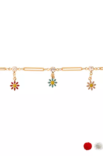 Gold plated crystal & floral charm design snake bracelet for women 