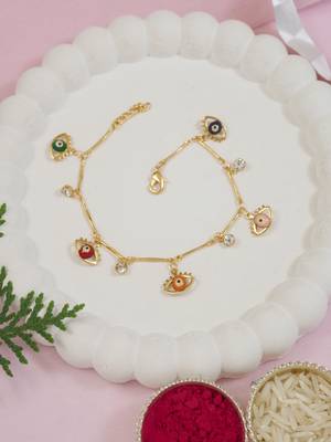 Gold plated evil eye charm design snake bracelet for women  1