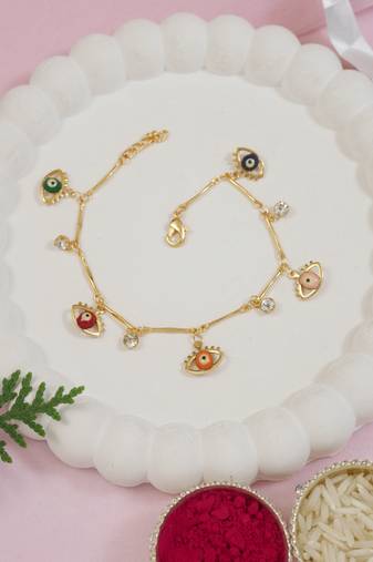 Gold plated evil eye charm design snake bracelet for women 