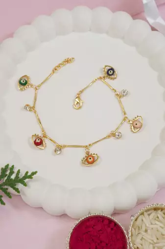 Gold plated evil eye charm design snake bracelet for women 