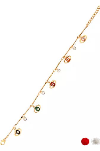Gold plated evil eye charm design snake bracelet for women 